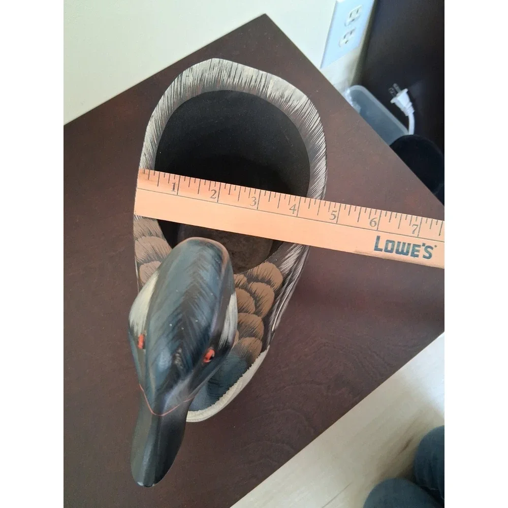 Vintage Large Hand Carved Wooden Duck Bowl Planter Basket Hand Painted A Beauty
